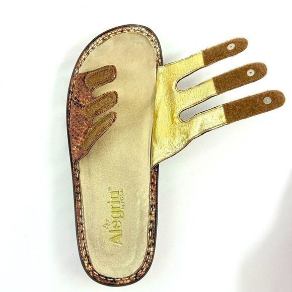 Alegria FIONA Copper Snakeskin Wedge Triple Strap Slide Support Sandals - Picture 10 of 16